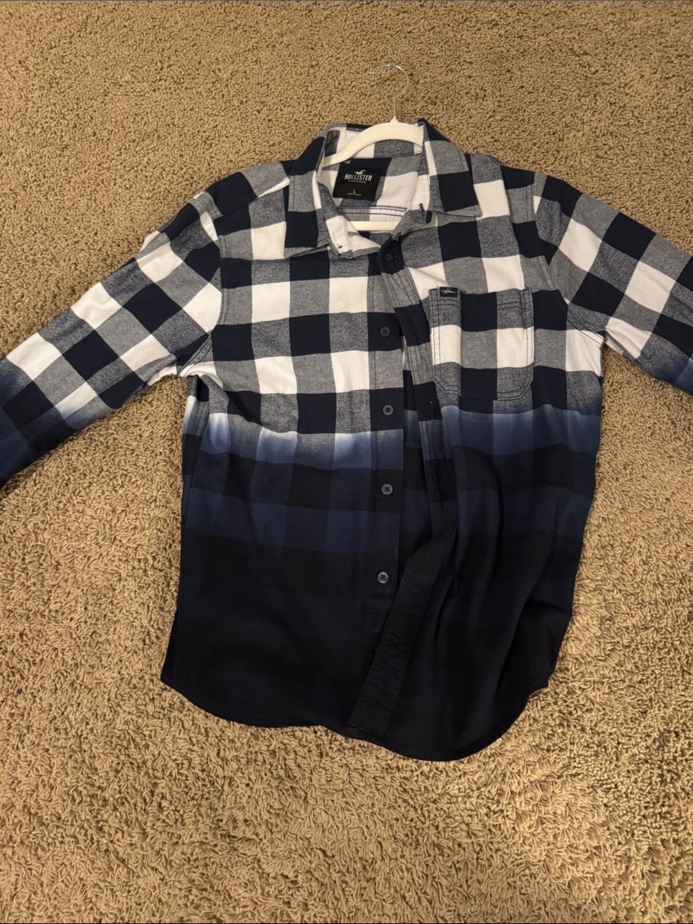 Hollister Navy and White Ombre Plaid Flannel Shirt Jacket